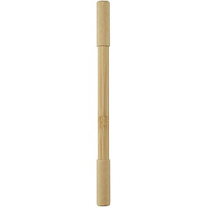 Bambusové dvojité pero, propiska a bezinkoustové pero, propiska má modrou náplň - propisky s potiskem