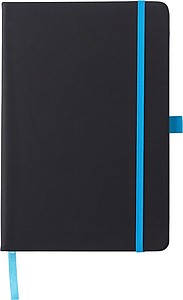 BARTAMUR Linkovaný zápisník A5 s tvrdými černými deskami a barevnou gumičkou, 96 stran, světle modrá