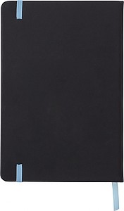 BARTAMUR Linkovaný zápisník A5 s tvrdými černými deskami a barevnou gumičkou, 96 stran, světle modrá