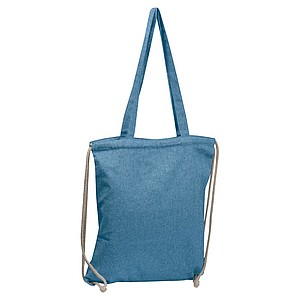 BAVLNA Bavlněná nákupní taška z recyklované bavlny se stahovacími šňůrkami, modrá - batoh s potiskem