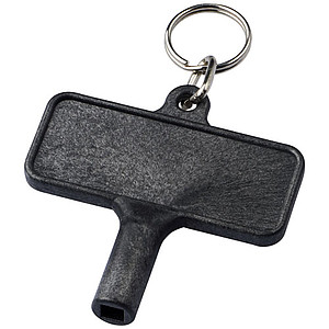 Čtvercový klíč s obdélníkovým štítkem a kroužkem na klíče, černý - klíčenky s potiskem