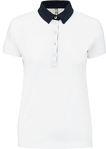 Dámské polotriko KARIBAN TWO-TONE JERSEY POLO SHIRT, bílá/námořní modrá, XS