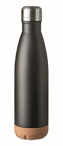 Dvoustěnná láhev s korkovým dnem, objem 500 ml, černá - reklamní předměty