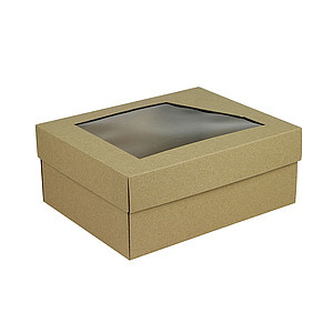 Kraftová krabička s průhledným okénkem ve víku, rozměr 240x180x95, hnědá - dárkové krabičky s potiskem