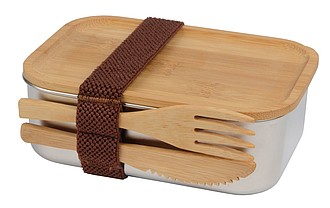 MERENDA Nerezový lunchbox s bambusovým víčkem a příborem - reklamní předměty