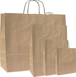 MONKA 23 Papírová taška 23 × 10 × 32 cm, kroucená držadla, hnědá - taška s vlastním potiskem