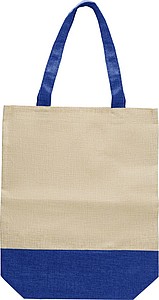 Nákupní taška, imitace lnu, kombinace přírodní a modré - taška s vlastním potiskem