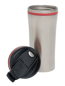 Nerezový termohrnek, objem 400ml, stříbrné tělo s červeným detailem