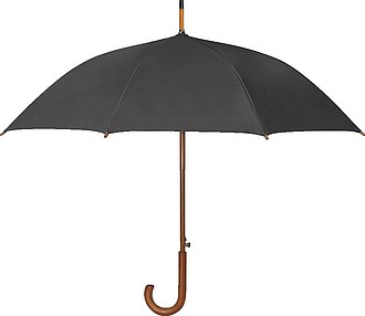 PERIL Automatický deštník z recyklovaného polyesteru, dřevěná rukojeť, černá