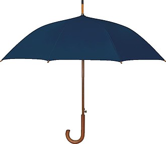 PERIL Automatický deštník z recyklovaného polyesteru, dřevěná rukojeť, modrá