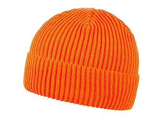 Pletená čepice s ohrnem, oranžová