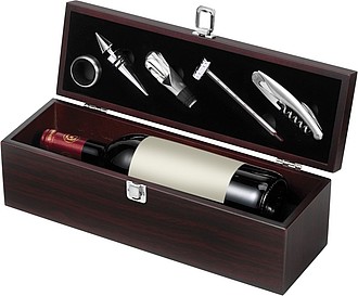 RESTINA Luxusní souprava na víno v dřevěné dárkové krabici - reklamní předměty