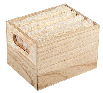Sada 4 ručníků ve dřevěném boxu, béžová - ekologické reklamní předměty