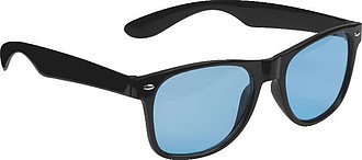 Sluneční brýle s černým plastovým rámem a barevnými skly,modrá - sluneční brýle s vlastním potiskem