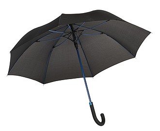 TELAMON Automatický holový deštník s pogumovanou rukojetí, černý s modrou konstrukcí - reklamní deštníky