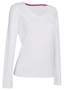 Tričko STEDMAN STARS CLAIRE V-NECK LONG SLEEVE bílá L - dámská trička s vlastním potiskem