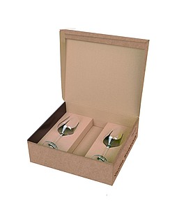 VANILLA SEASON PAPUA Darčeková krabička s dvoma pohármi (250 ml) na biele víno a voľným priestorom na vami zvolené víno - taška s vlastním potiskem