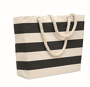 Velká nákupní či plážová taška, bavlna, pruhovaná, černá - taška s vlastním potiskem